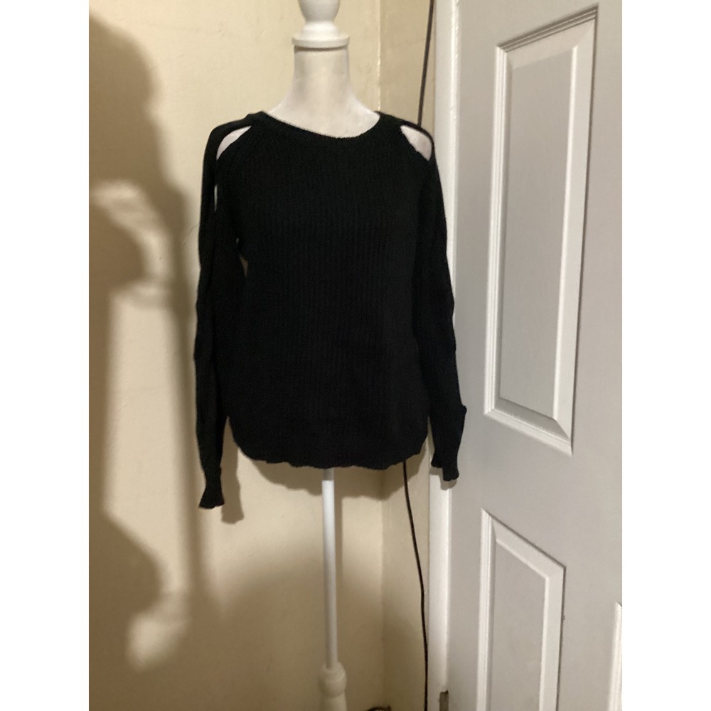 Asilio Cease Fire Knit Black Cold Shoulder Cutout Ribbed Cotton Sweater AS180131